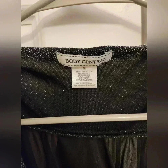 Y2K Body Central Black Sparkle Top Crossed Sheer Back Size M #F194 - Picture 3 of 7